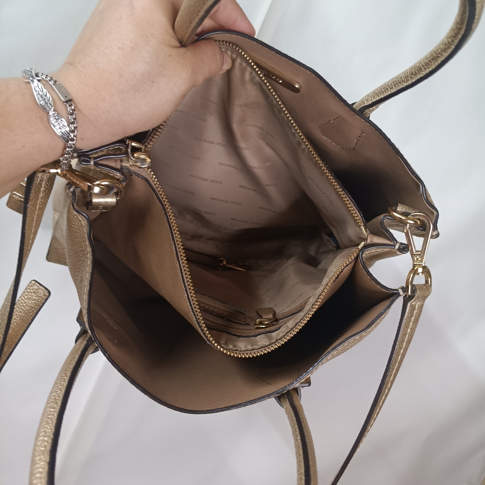 Michael Kors Gold Leather Tote Bag - Picture 9 of 16